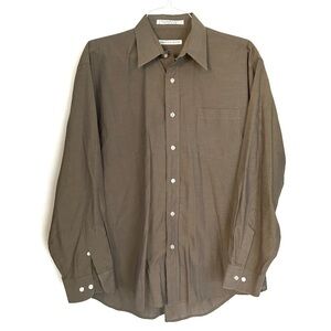 Geoffrey Beene Men’s Taupe Button Down Dress Shirt Collared Pocket Size 34 17”